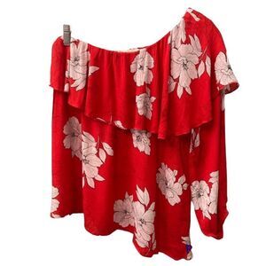 ODDY One Shoulder Red Floral Blouse